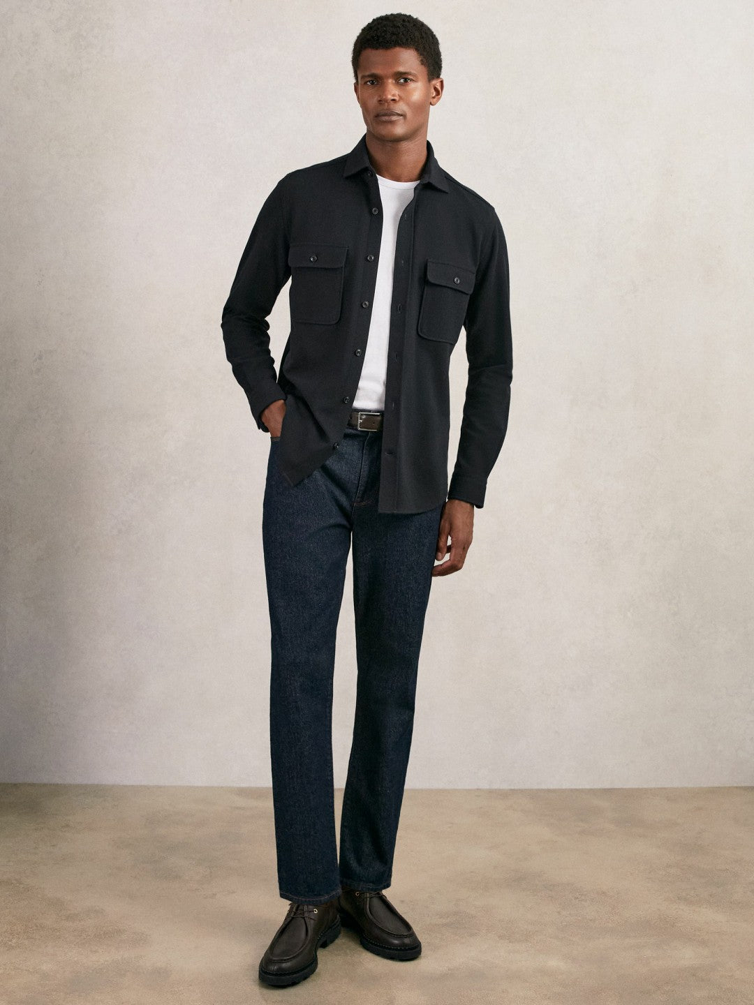 Reiss | Textured Twin Pocket Cotton Blend Overshirt in Navy