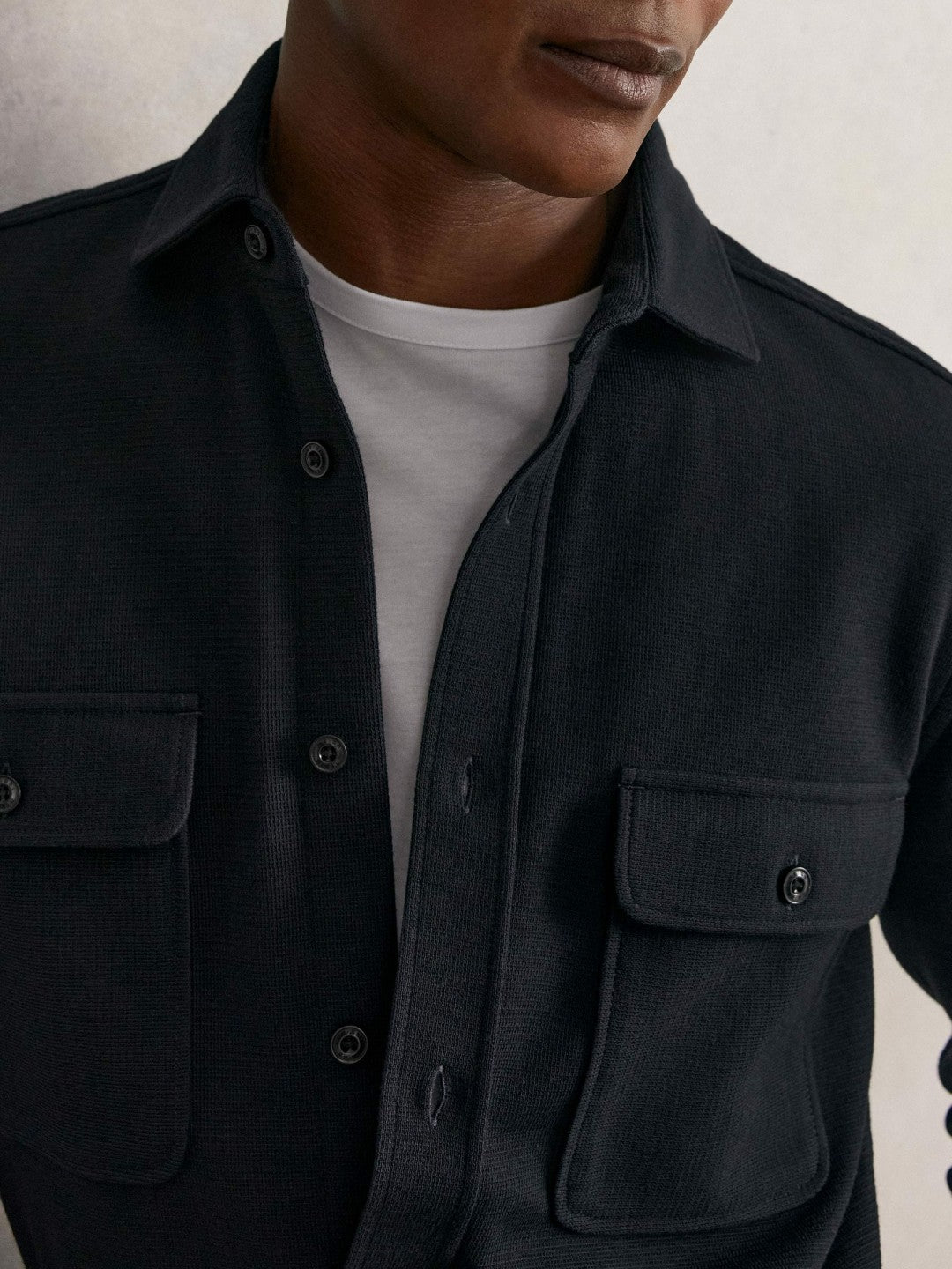 Reiss | Textured Twin Pocket Cotton Blend Overshirt in Navy