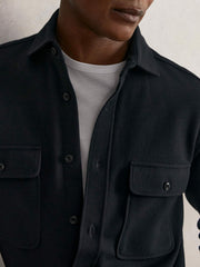 Reiss | Textured Twin Pocket Cotton Blend Overshirt in Navy