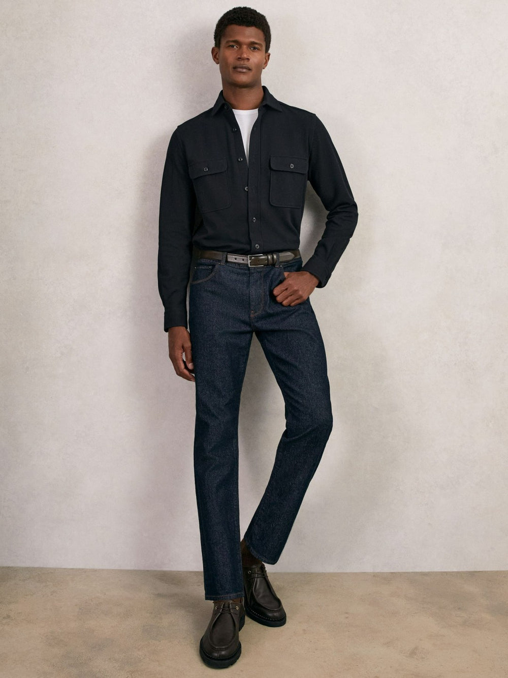 Reiss | Textured Twin Pocket Cotton Blend Overshirt in Navy