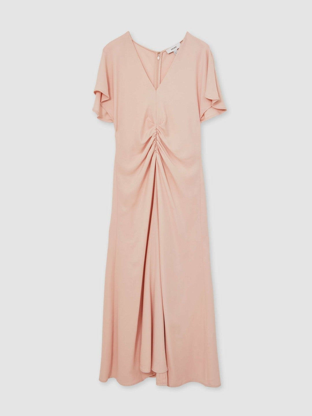 Reiss | Ruched-Front Midi Dress in Pale Pink