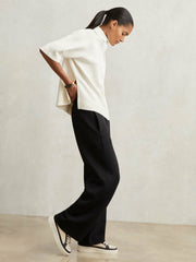 Reiss | Petite Wide-Leg Interlock Drawstring Joggers in Black