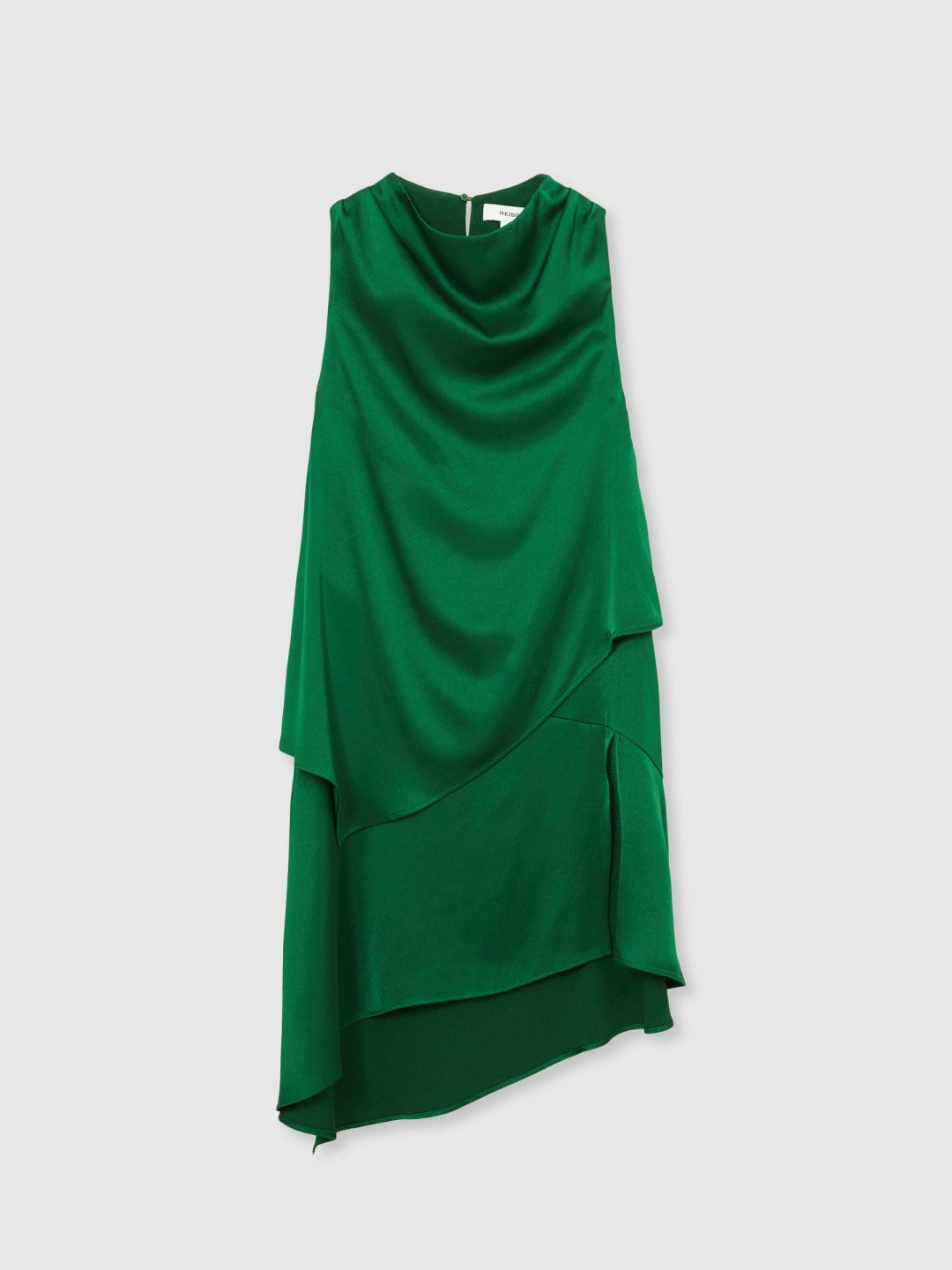 Reiss | Satin Drape-Neck Layered Dress in Green