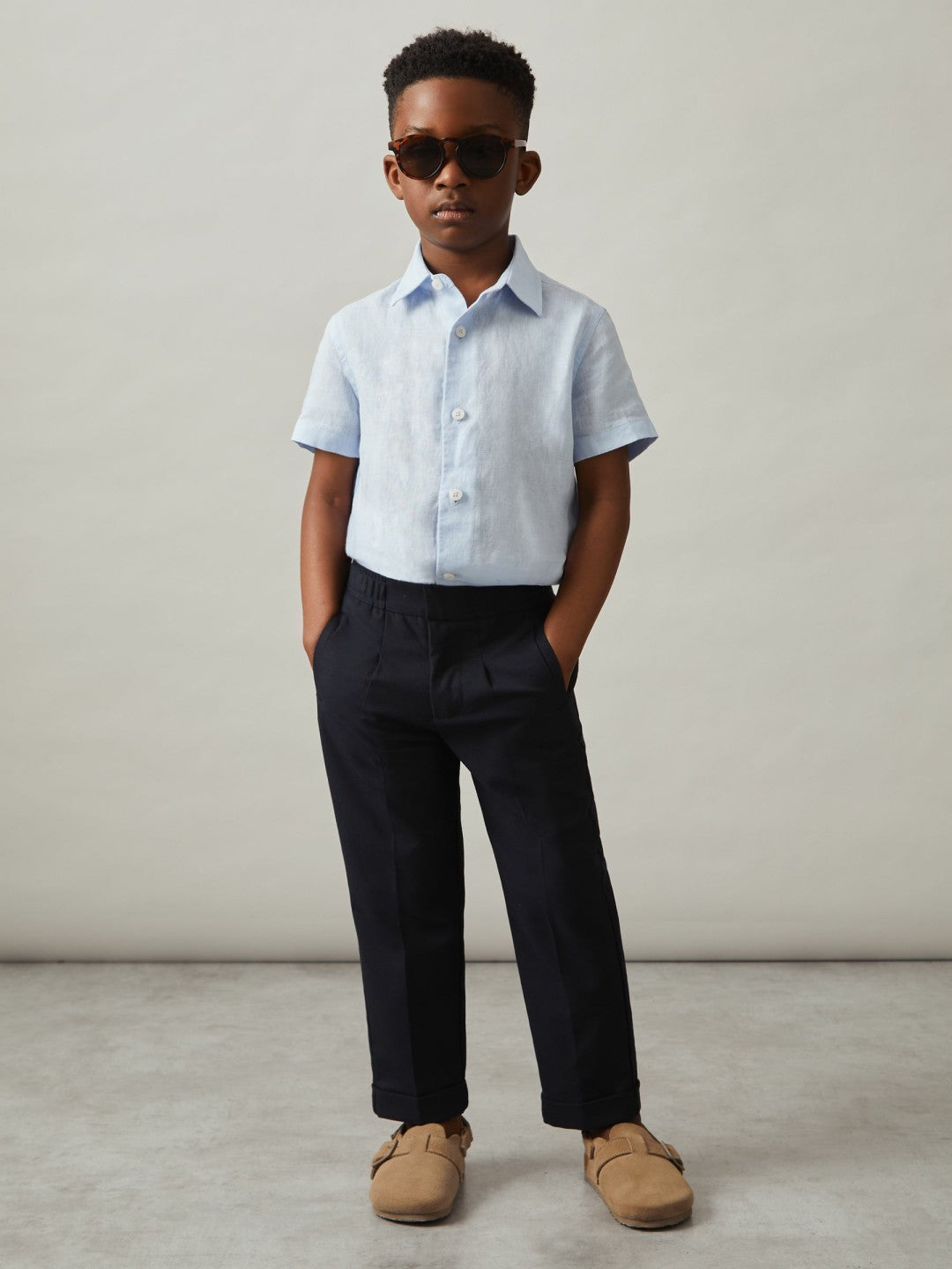 Reiss | 3-9 yrs Short Sleeve Linen Shirt in Pale Blue
