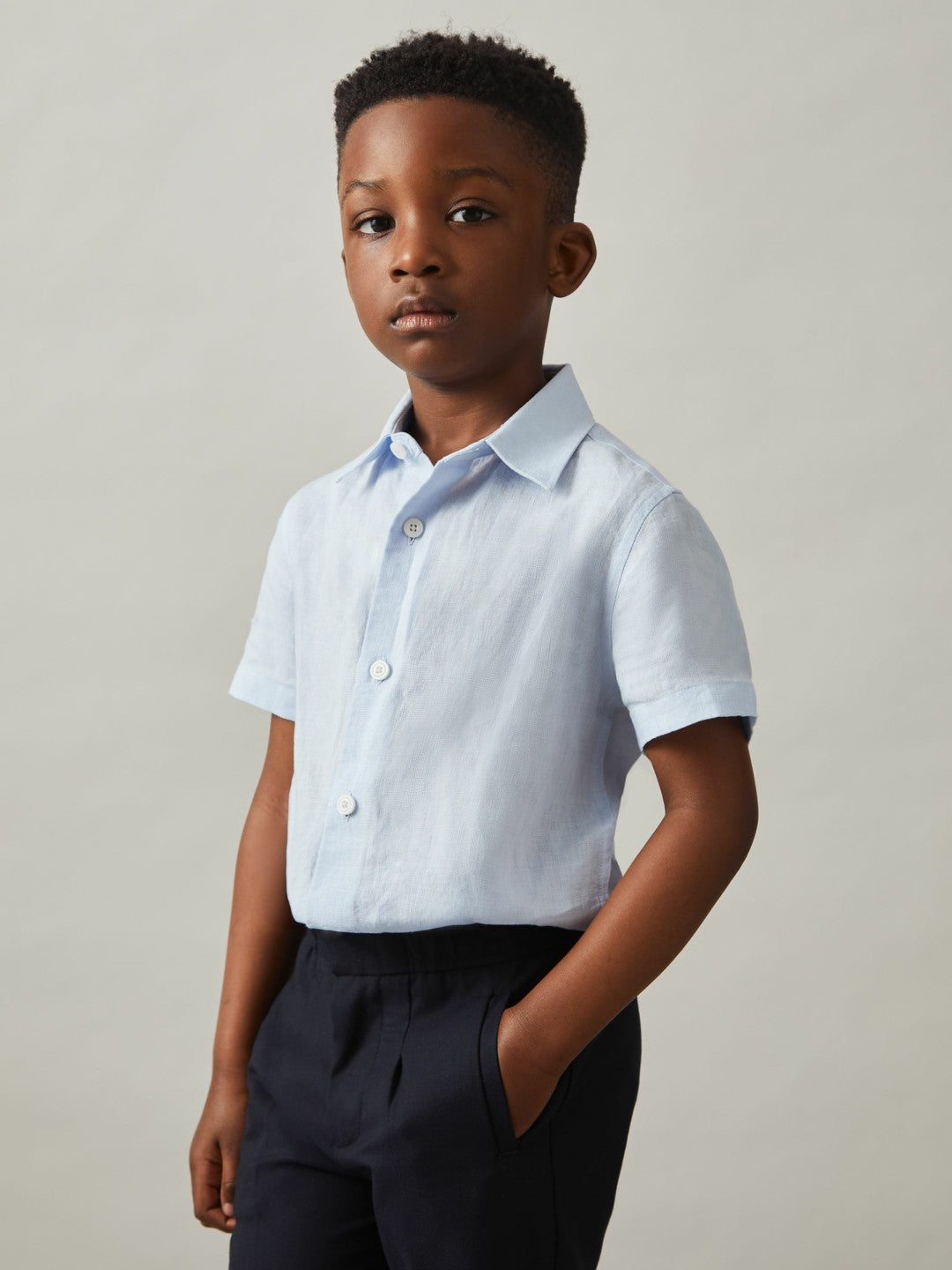 Reiss | 3-9 yrs Short Sleeve Linen Shirt in Pale Blue