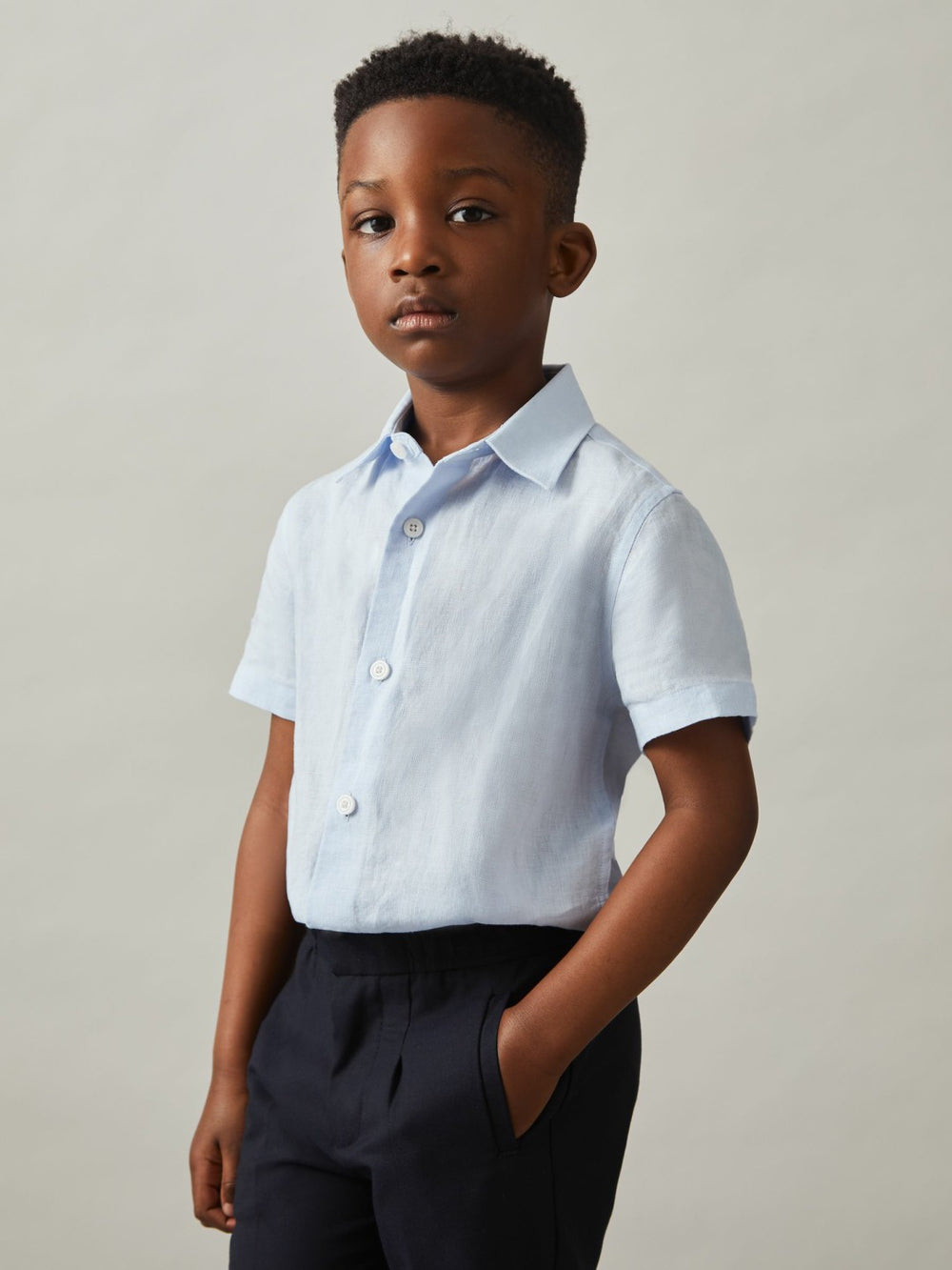 Reiss | 3-9 yrs Short Sleeve Linen Shirt in Pale Blue