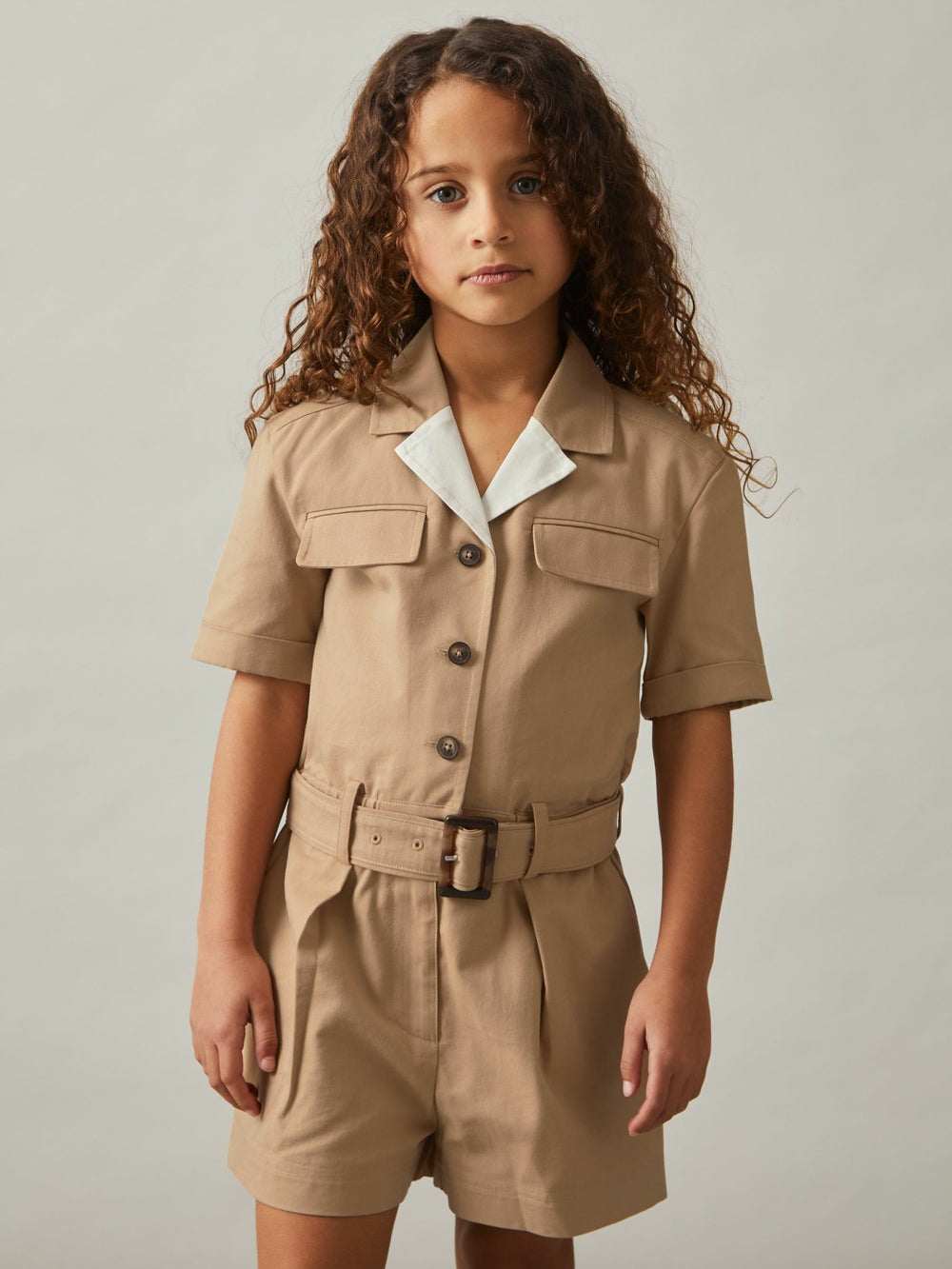 Reiss | 9-13 yrs Cotton-Lyocell Utility Playsuit in Camel
