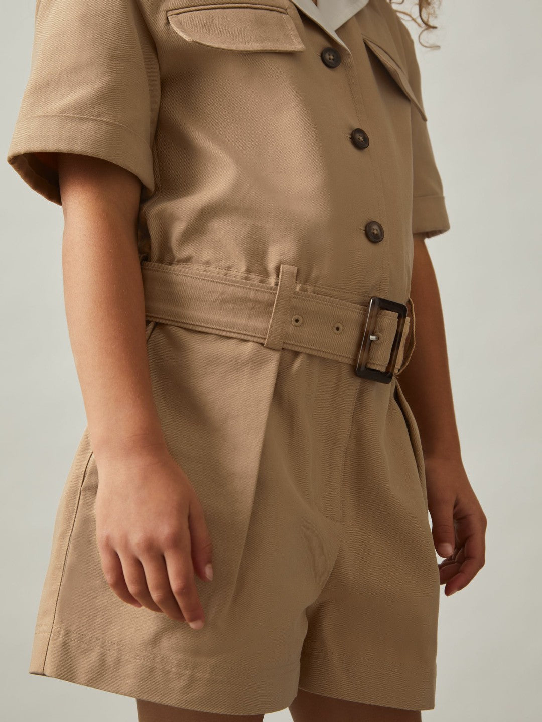 Reiss | 9-13 yrs Cotton-Lyocell Utility Playsuit in Camel
