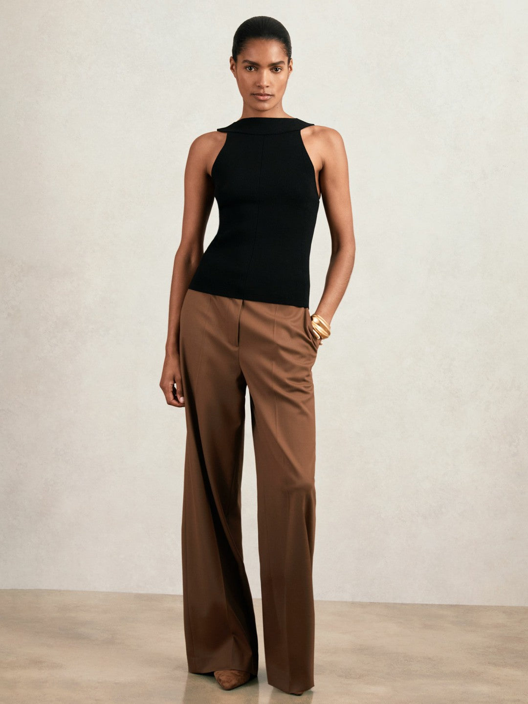 Reiss | Low-Back Rib-Knit Vest in Black