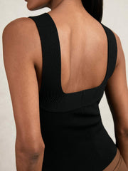 Reiss | Low-Back Rib-Knit Vest in Black