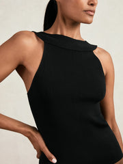 Reiss | Low-Back Rib-Knit Vest in Black