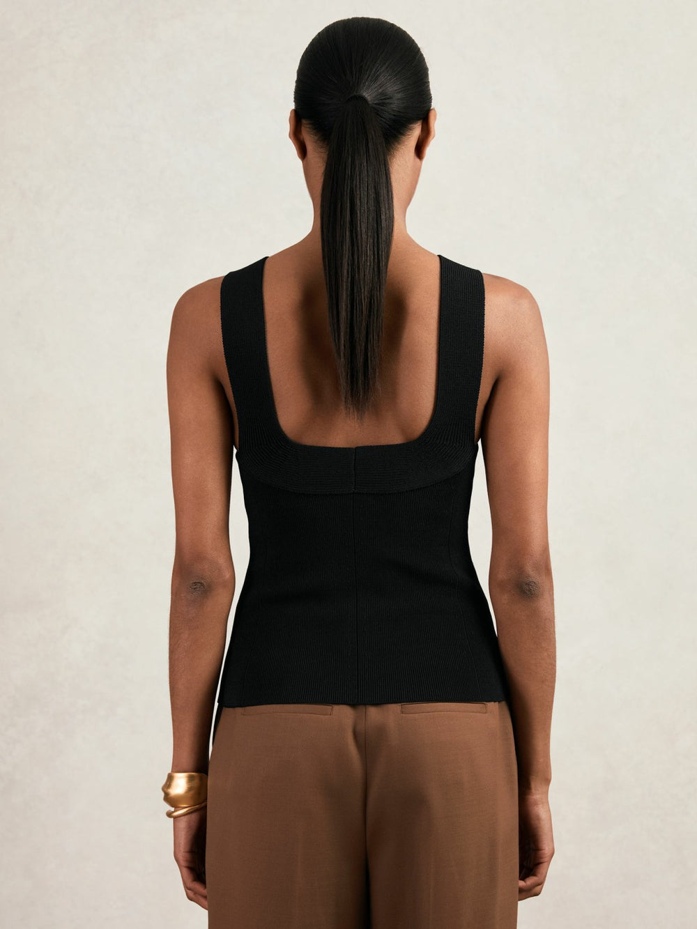 Reiss | Low-Back Rib-Knit Vest in Black