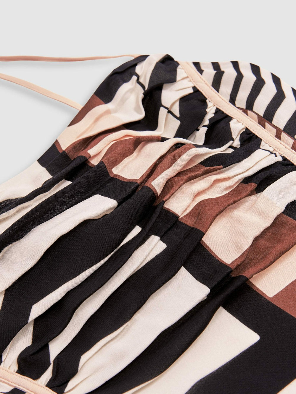 Reiss | Chevron-Stripe Ruched Midi Dress in Black/Brown