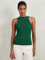Reiss | Low-Back Rib-Knit Vest in Green