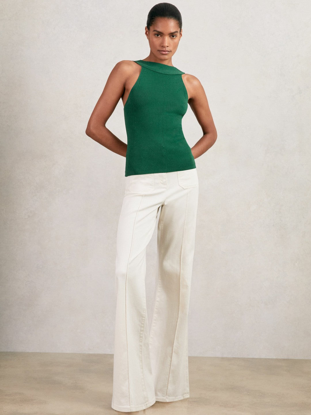 Reiss | Low-Back Rib-Knit Vest in Green