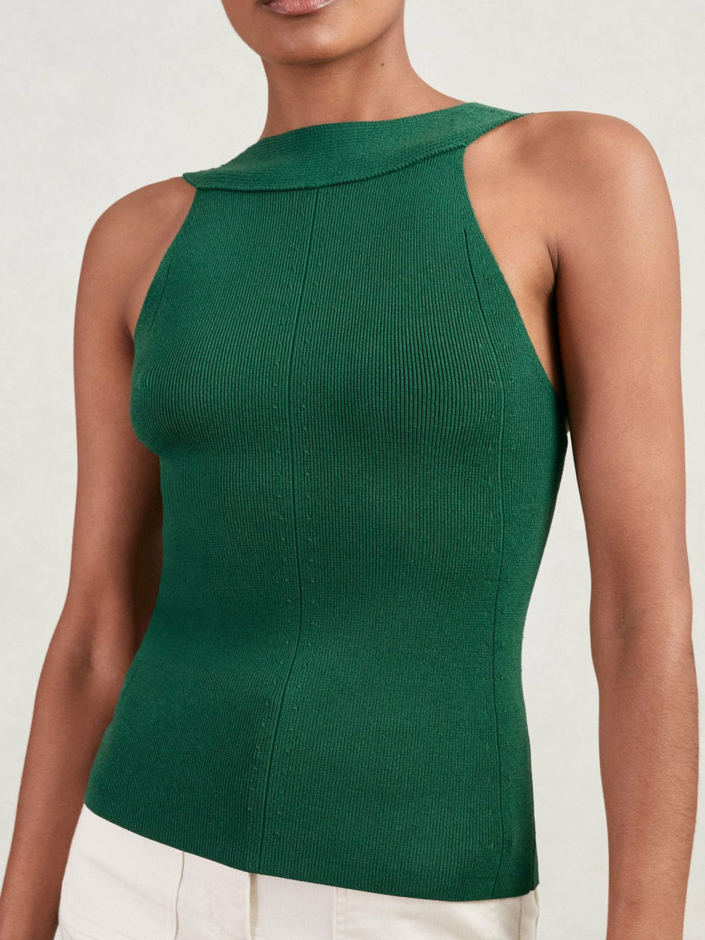 Reiss | Low-Back Rib-Knit Vest in Green