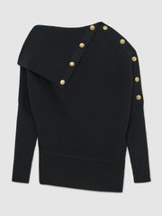 Reiss | Rib-Knit Button Shawl Jumper in Navy