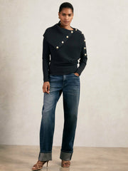 Reiss | Rib-Knit Button Shawl Jumper in Navy