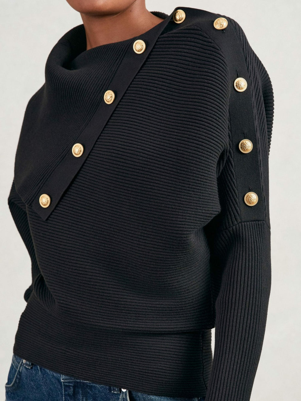 Reiss | Rib-Knit Button Shawl Jumper in Navy