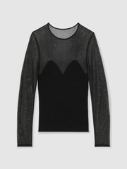 Reiss | Mesh Knit Sweetheart Long-Sleeve Top in Black
