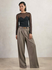Reiss | Mesh Knit Sweetheart Long-Sleeve Top in Black