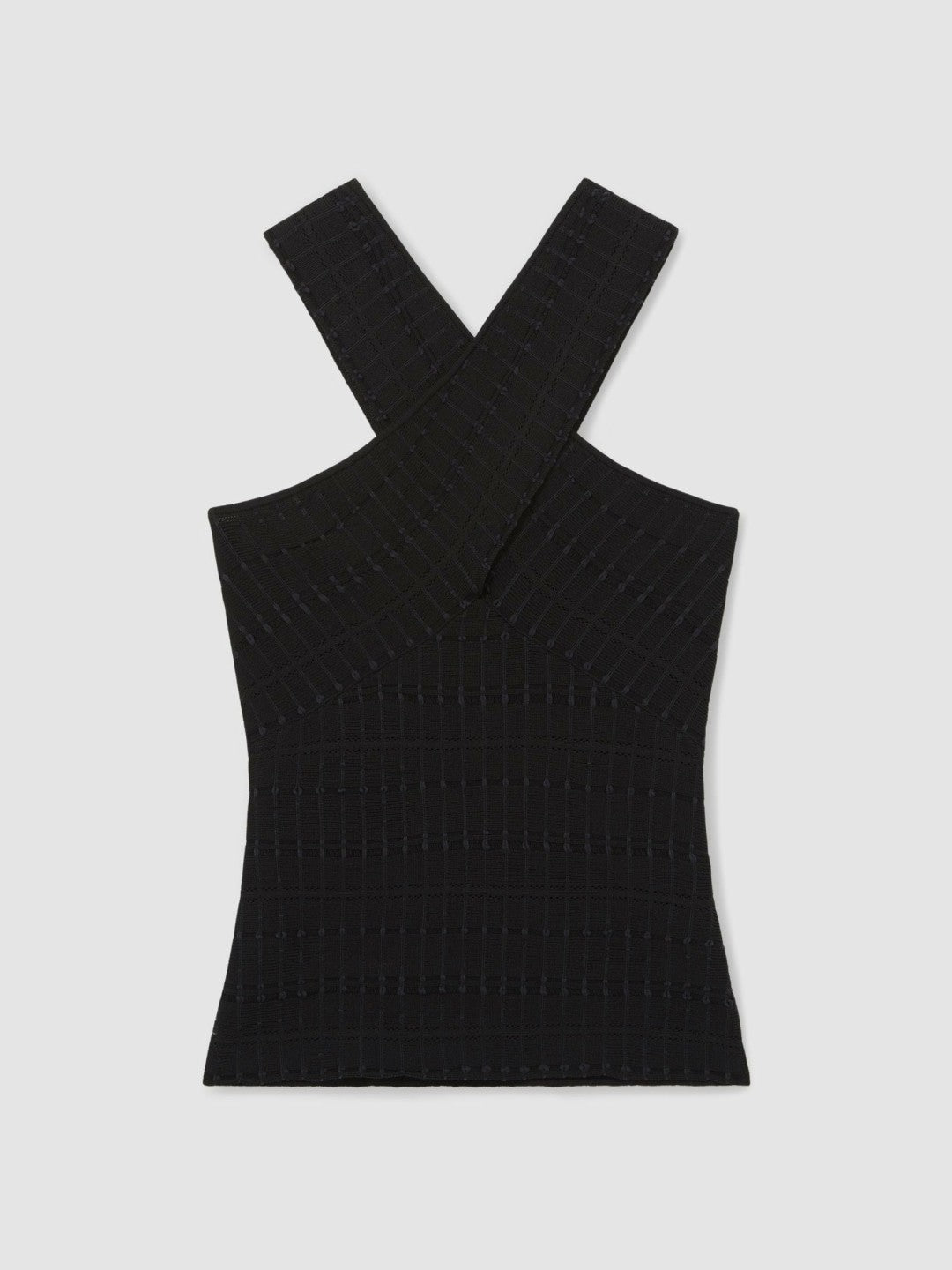 Reiss | Cross Neck Textured Top in Black