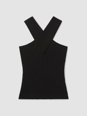 Reiss | Cross Neck Textured Top in Black