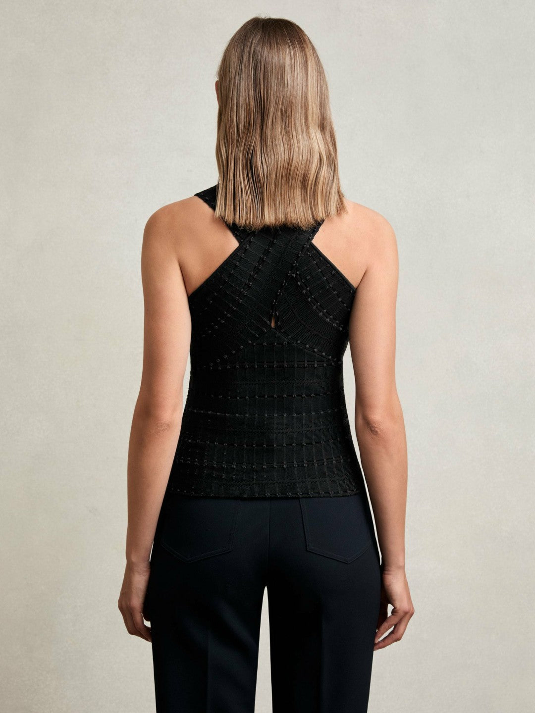 Reiss | Cross Neck Textured Top in Black
