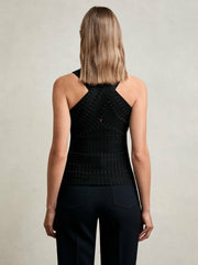 Reiss | Cross Neck Textured Top in Black