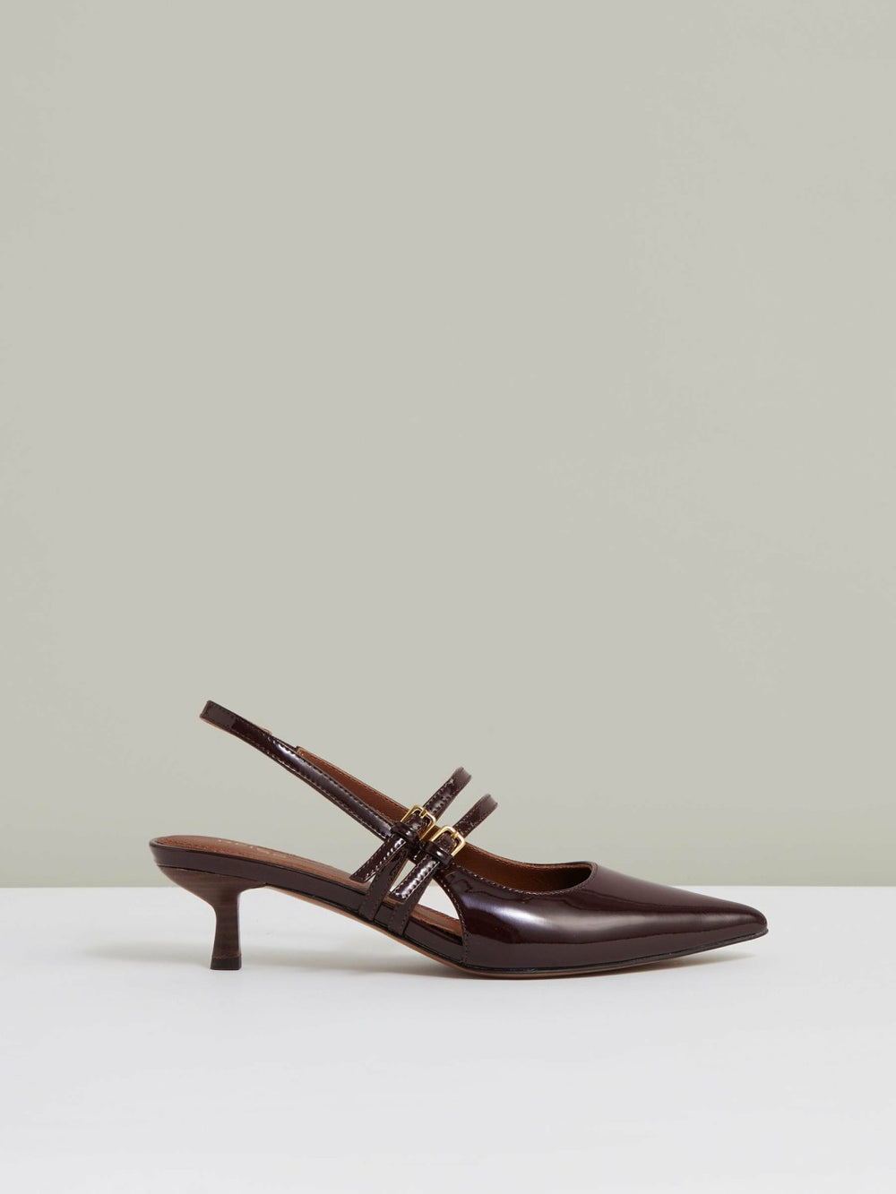 Reiss | Leather Slingback Buckle Court Shoes in Oxblood