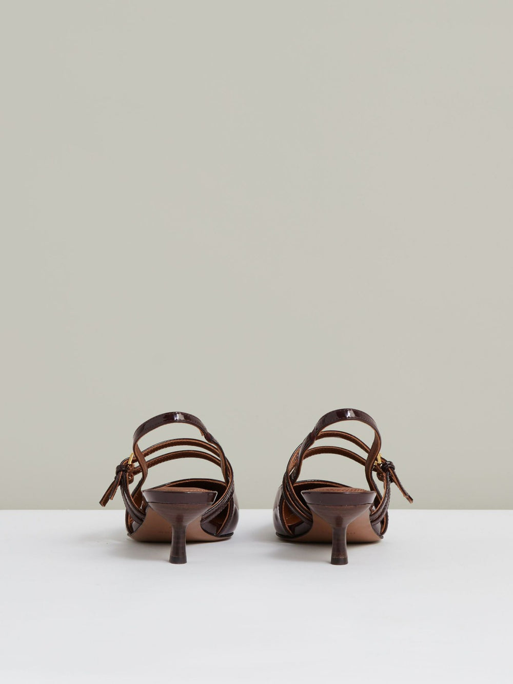 Reiss | Leather Slingback Buckle Court Shoes in Oxblood