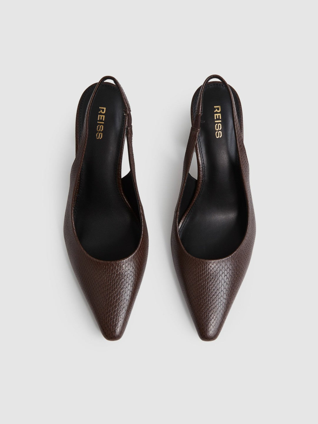 Reiss | Leather Slingback Court Shoes in Chocolate