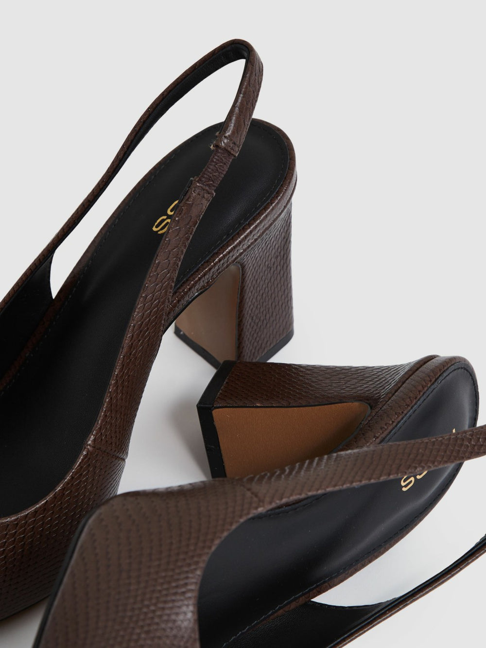 Reiss | Leather Slingback Court Shoes in Chocolate