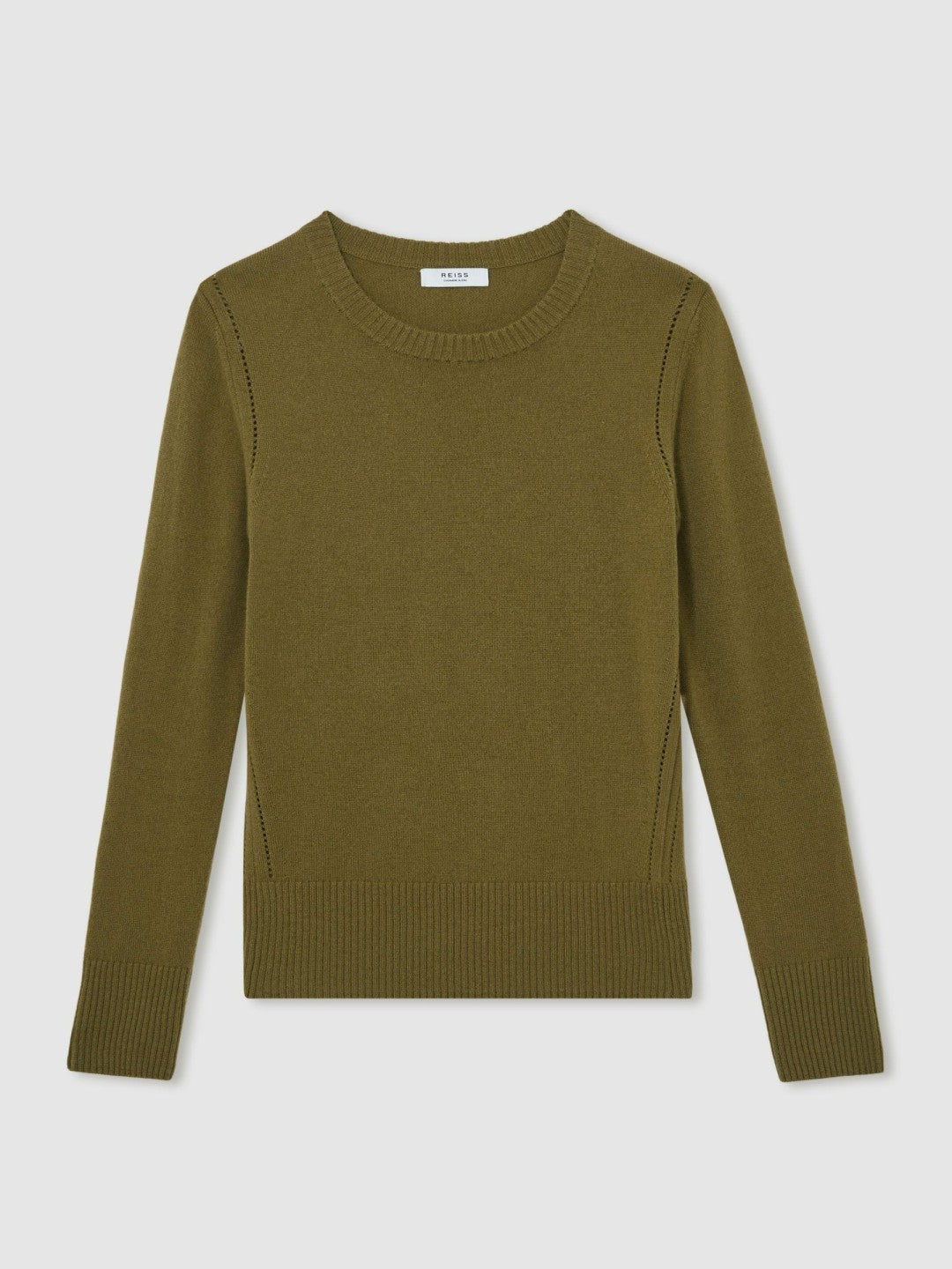 Reiss | Wool-Blend Open-Stitch Jumper with Cashmere in Khaki Green