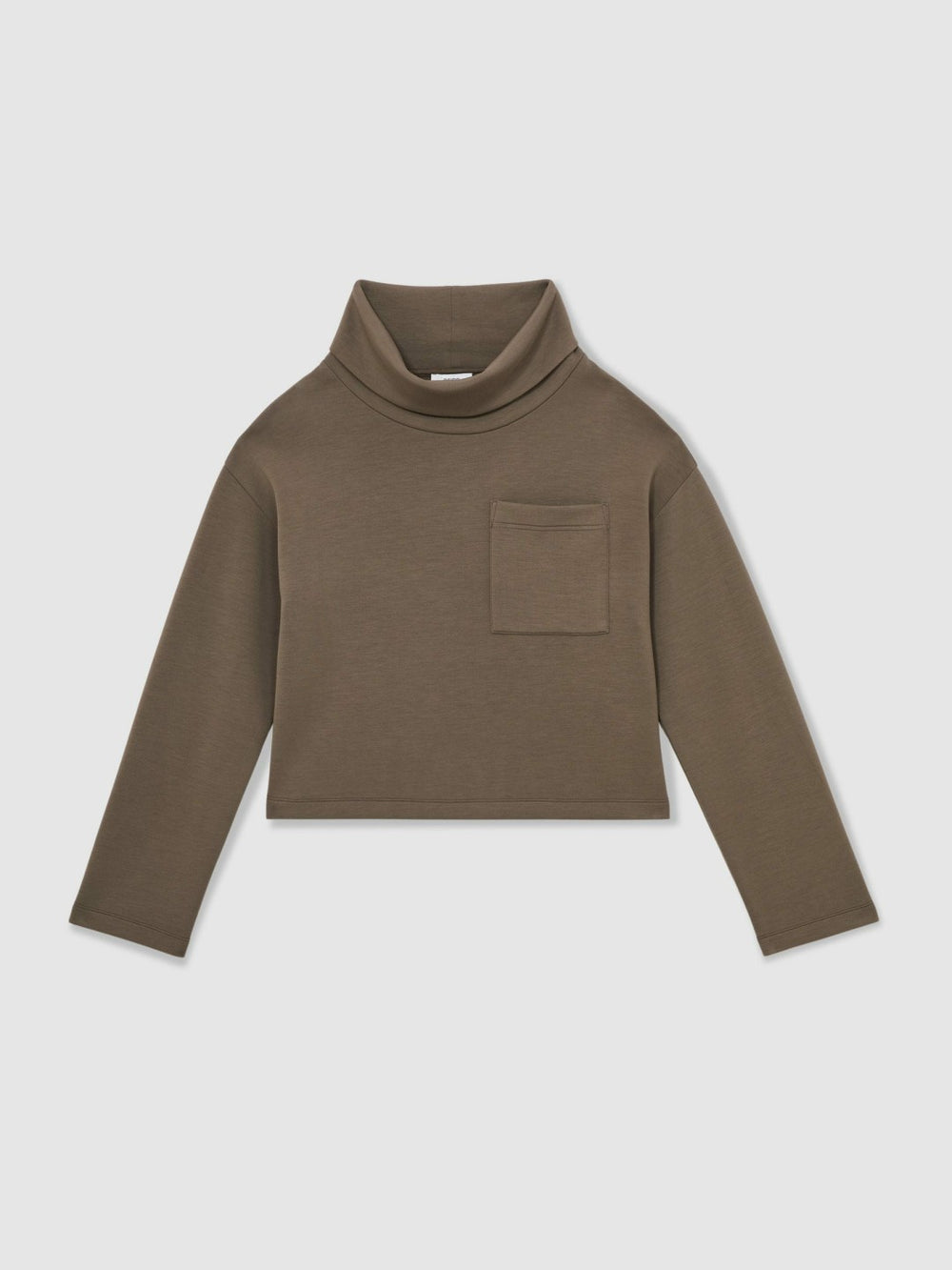 Reiss | Interlock Jersey Funnel Neck Sweatshirt in Khaki Green