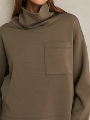 Reiss | Interlock Jersey Funnel Neck Sweatshirt in Khaki Green