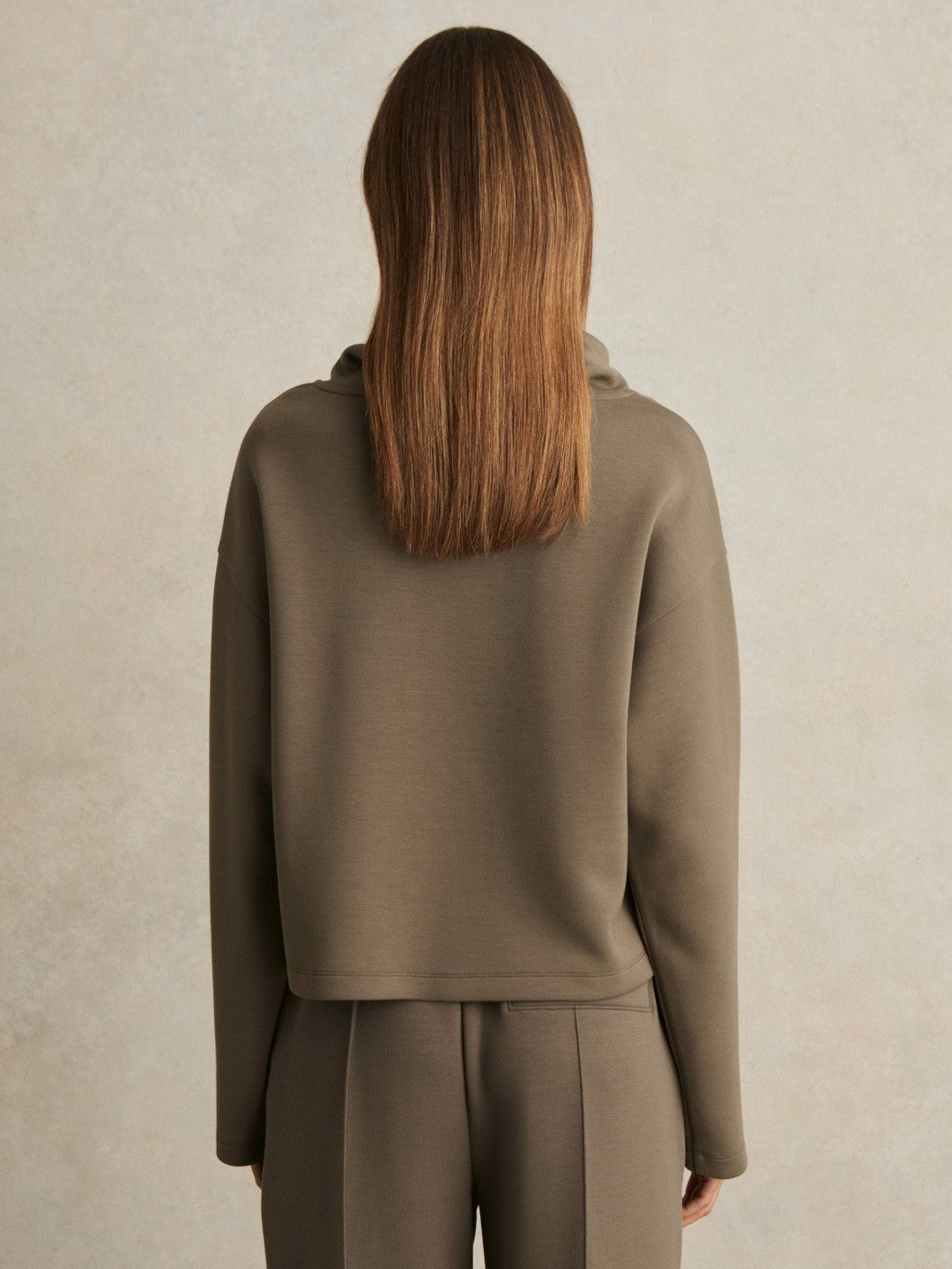 Reiss | Interlock Jersey Funnel Neck Sweatshirt in Khaki Green