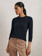 Reiss | Wool-Blend Open-Stitch Jumper with Cashmere in Navy