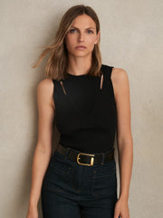 Reiss | Cut-Out Rib-Knit Vest in Black
