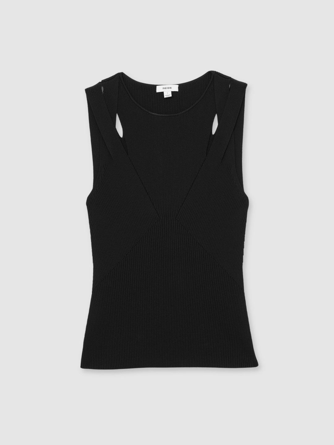 Reiss | Cut-Out Rib-Knit Vest in Black