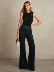 Reiss | Cut-Out Rib-Knit Vest in Black