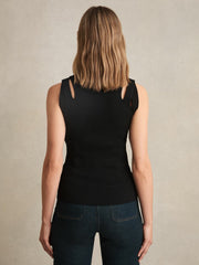 Reiss | Cut-Out Rib-Knit Vest in Black