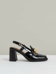 Reiss | Patent Leather Slingback Heeled Loafers in Black