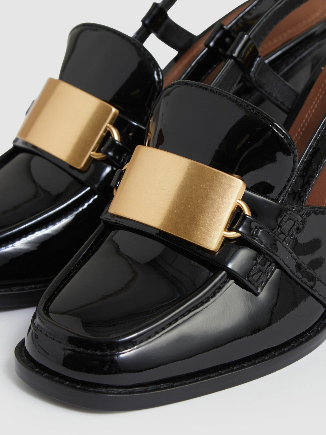 Reiss | Patent Leather Slingback Heeled Loafers in Black