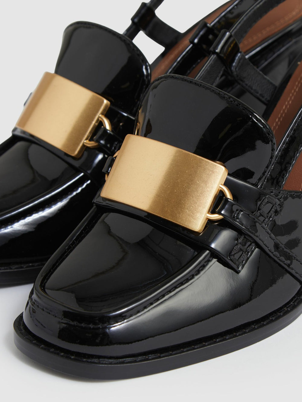Reiss | Patent Leather Slingback Heeled Loafers in Black