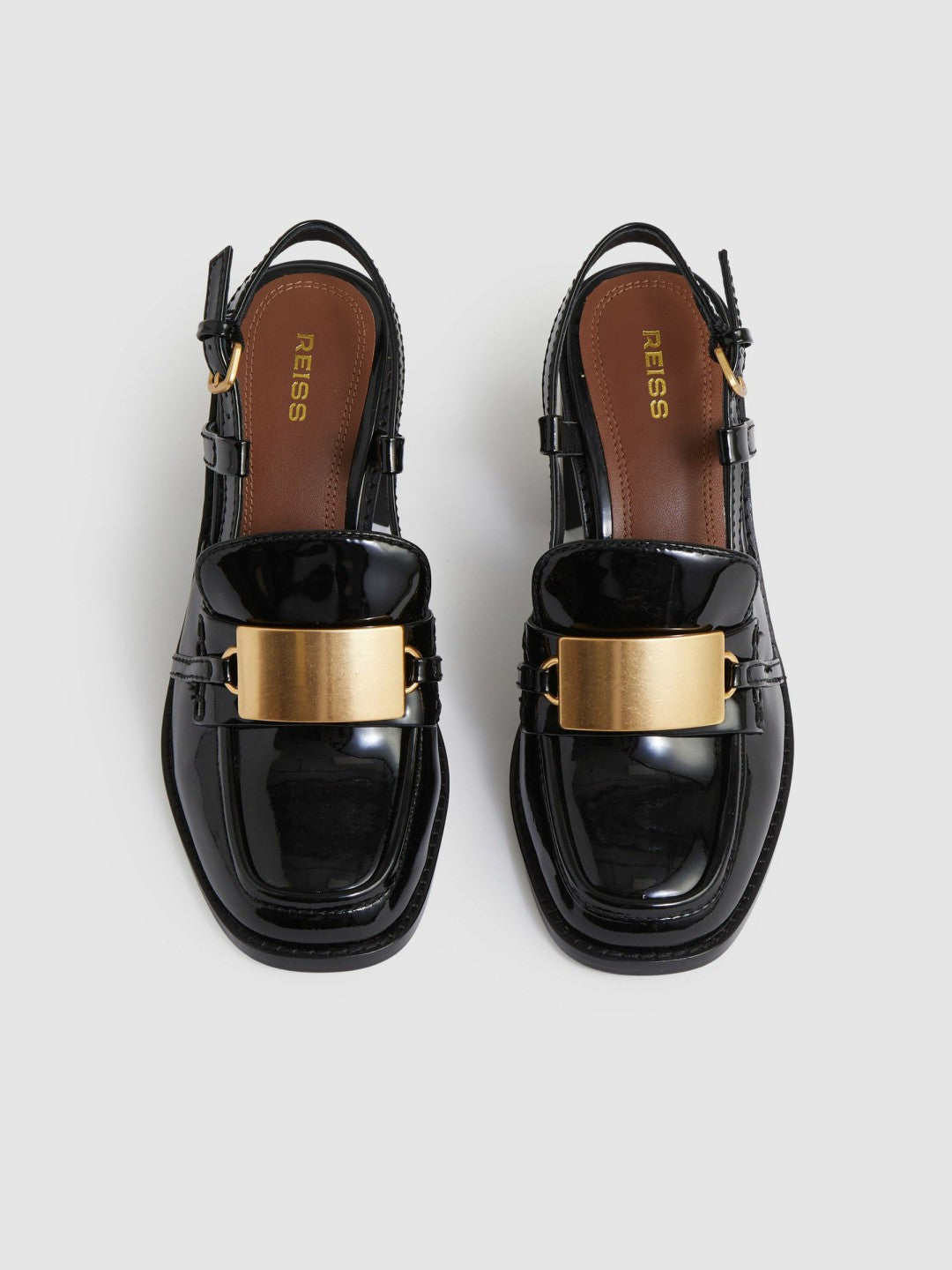 Reiss | Patent Leather Slingback Heeled Loafers in Black