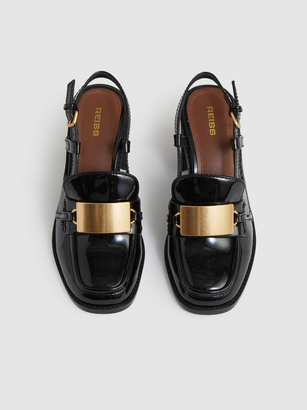 Reiss | Patent Leather Slingback Heeled Loafers in Black
