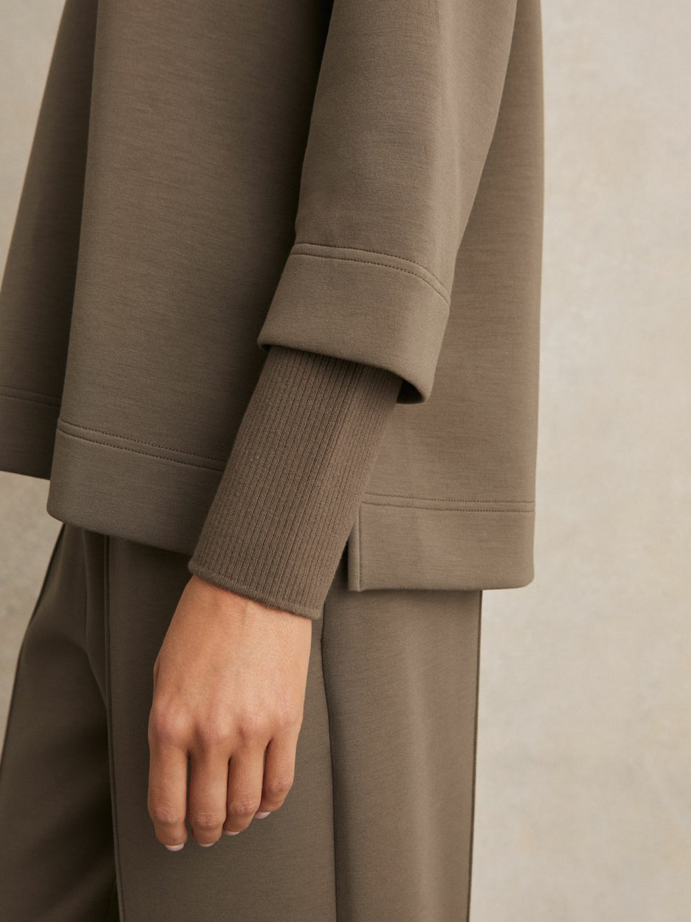 Reiss | Interlock Open-Collar Sweatshirt in Khaki Green