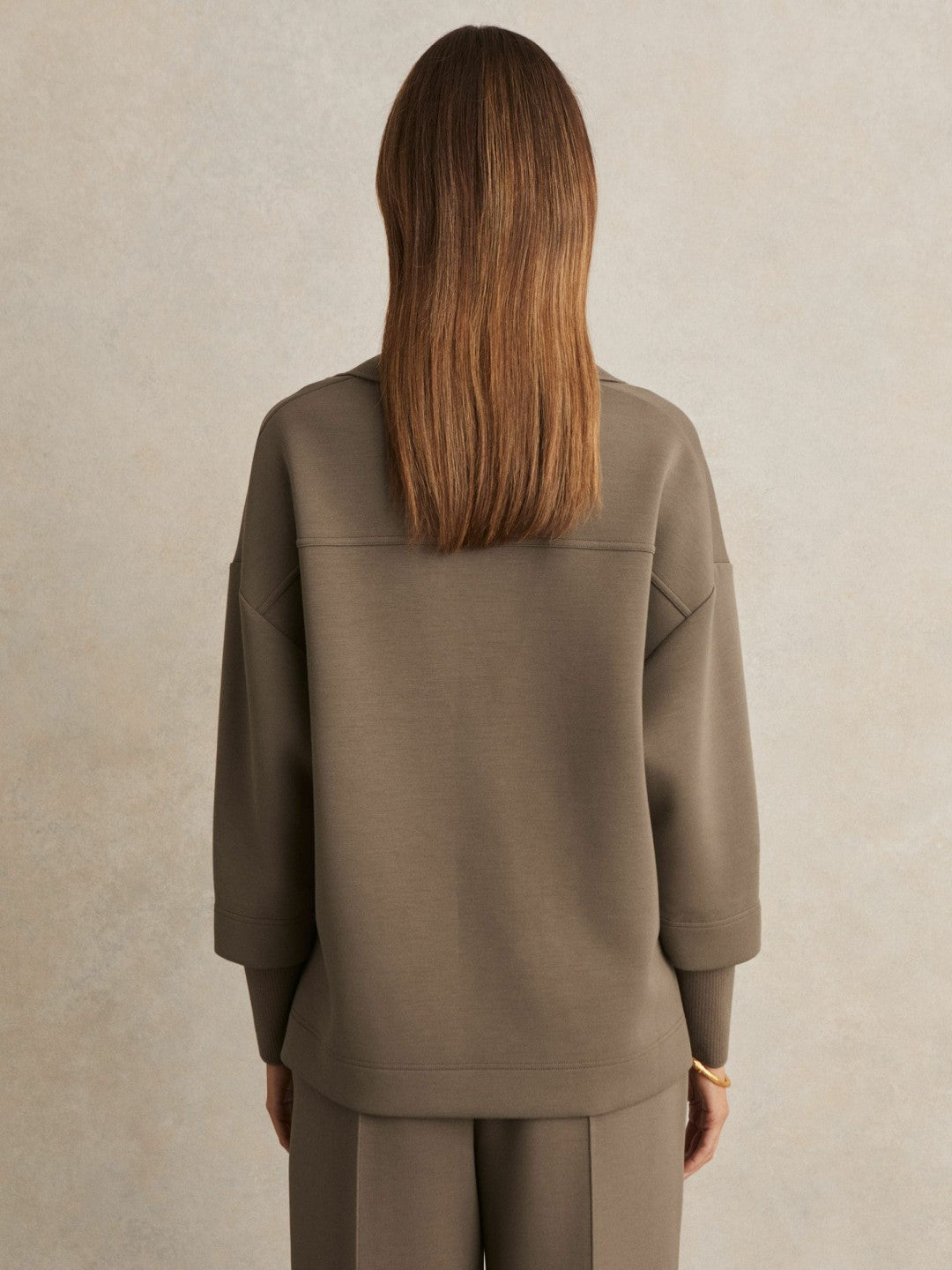 Reiss | Interlock Open-Collar Sweatshirt in Khaki Green