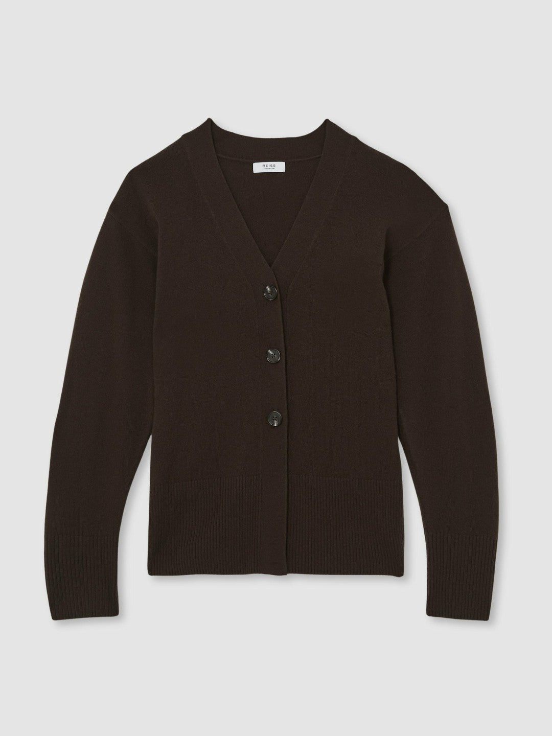 Reiss | Wool-Blend Fitted Cardigan With Cashmere in Chocolate